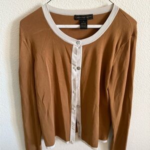 Linda Matthews Women's Tan Button Down Cardigan